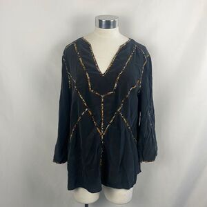 BCBG Black With Animal Print Trim Top